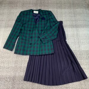 Executive Collection Skirt Suit Womens 10 Green Navy Plaid Blazer Pleated Skirt